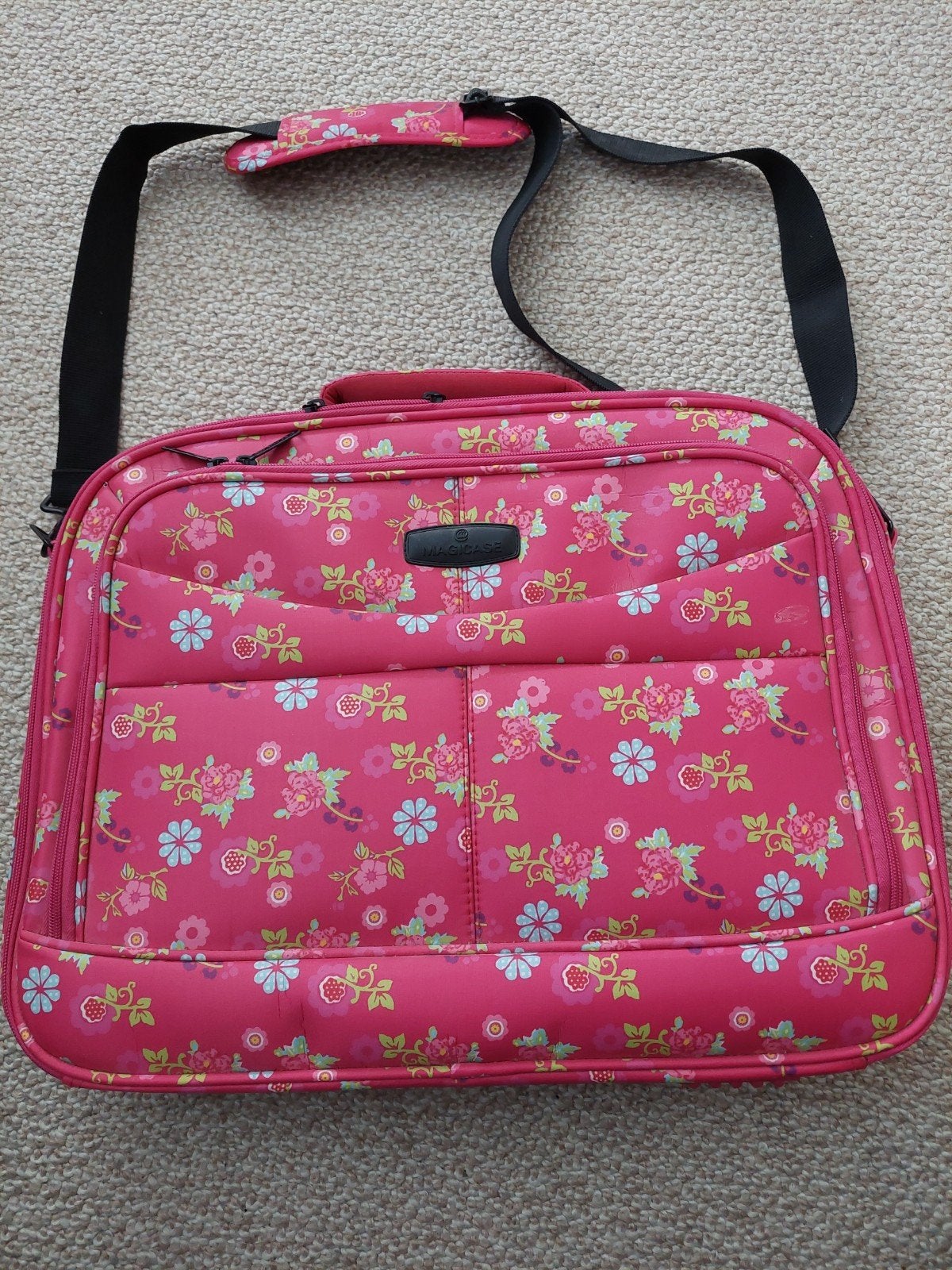Roze laptop tas met bloemenprint - Magicase, Ophalen of Verzenden, Gebruikt, Overige typen